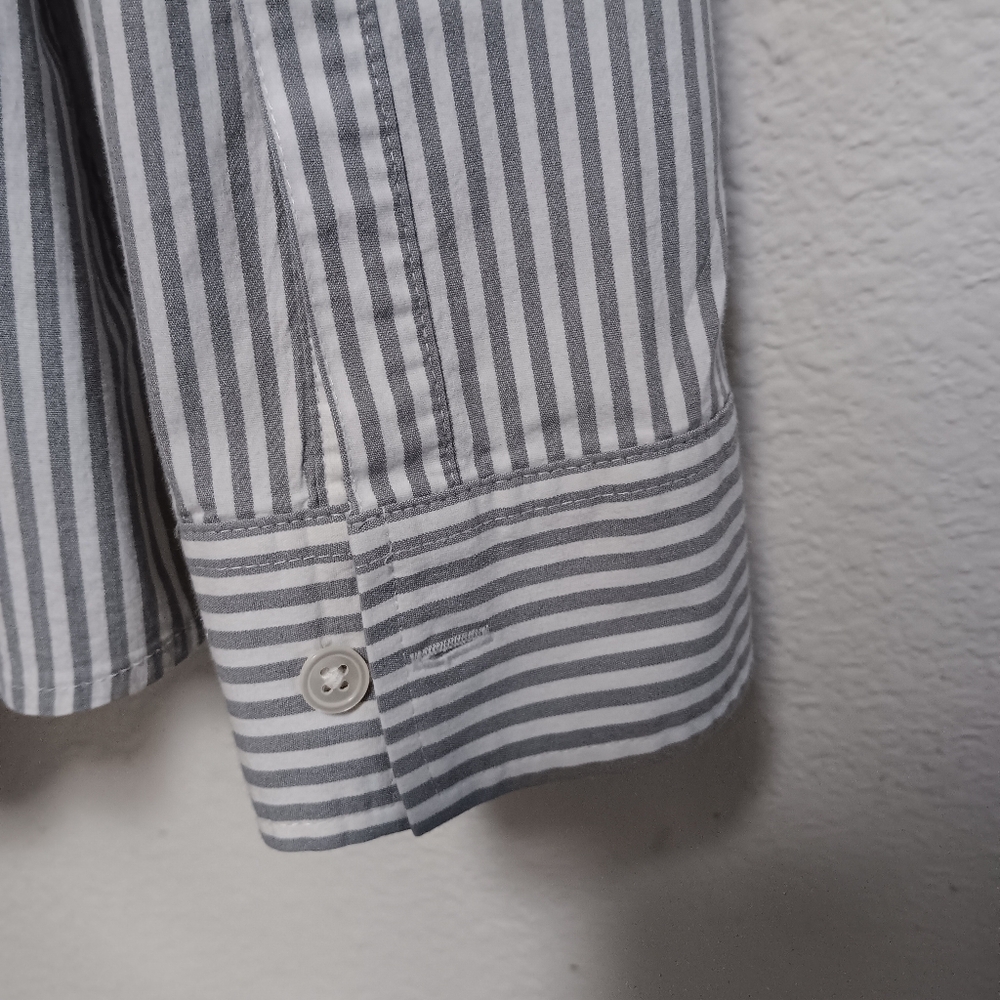 J. JILL Perfect Shirt gray white striped stretch cotton blend button down, L - Picture 5 of 13